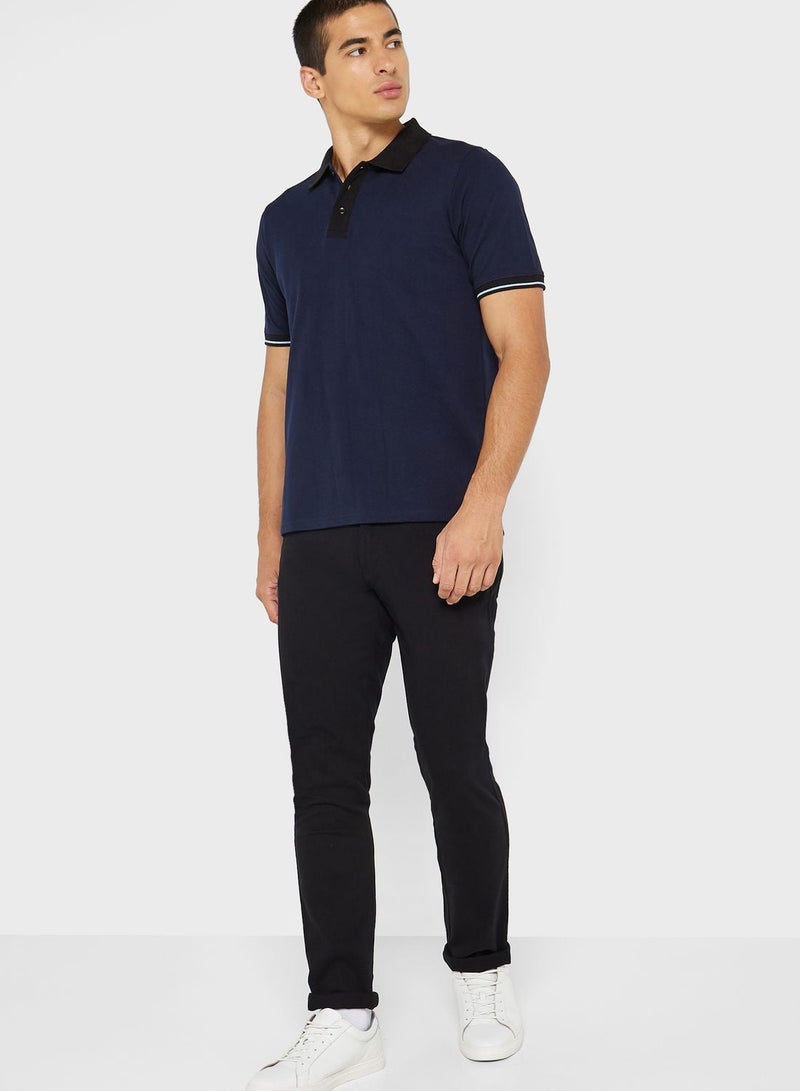 Robert Wood Contrast Collar Pique Polo Shirt - Image 1